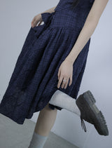 Cozy Check Ribbon skirt -Navy 