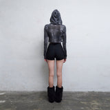 Cowl Neck Cropped Hooded Top [Deep Navy]