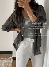 Beverly Sheer Air Wrinkle Pocket Oversized Long Sleeve Shirt 2 Colors