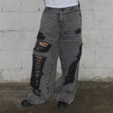 WASHED DAMAGE DENIM PANTS (GRAY) F25ZD979