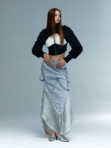 Emoha Silver Cat Tail Burst Leather Fishtail Skirt
