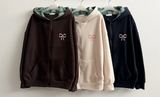 Check lining ribbon fleece hooded zip-up