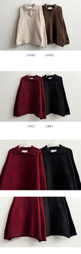 Uniting Loose Fit Color Wool Collar Knitwear