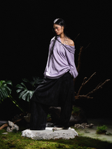 RELABEL 24AW Butterfly-Feathered Grey and Purple Maskable Turtleneck Zip Wool Sweater