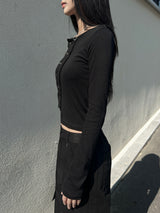 Snap Button Unbuttoned Round Dekki Long Sleeve T (3 Colors)