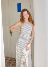Praha Halter Dress Ivory&Green