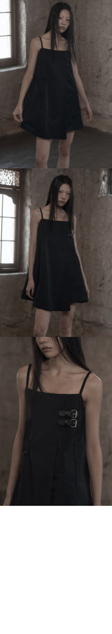 [mnem] Buckle Nylon Midi Dress (black)
