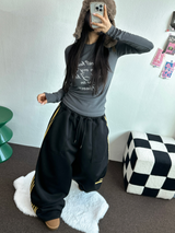 フリース❤トラックビッグポケットロングワイドバルーンパンツ 🖤🩶💛4カラー