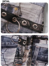 print patch denim hip skirt