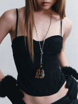 BEADED MICRO BAG & MULTI CHAIN (LEOPARD BROWN)