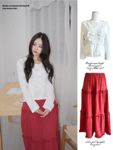 Beagle accentuated shirring frill long-sleeved shirt