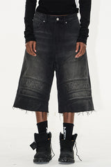 Washed Biker Raw Shorts