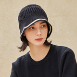 VA Top Button Knit Crochet Bucket Hat / Black