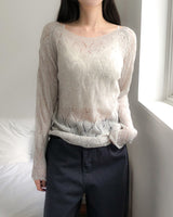 Bubble Punching Boat Neck Loose Fit Knit