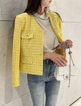 Bowl Check V-Neck Pearl Tweed Jacket