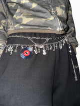 Black leather band layered chain belt_woman