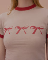 トリプルリボンリンガーTシャツ-BEIGE