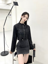 1059. Star stud suede crop jk (2color)