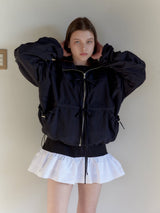 BOAT NECK FRILL DRESS / BLACK