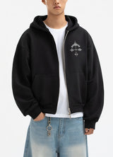 2-way Crop Fit Camo Print Hooded Zip-up Jumper Black