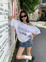 Barcode unbuttoned shoulder loose fit tee
