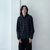 Dark-Tone Minimal Plaid Shirt