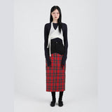 Checked long skirt (Red)