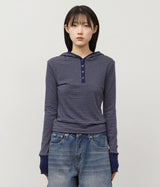 (W) Spell Striped Hooded Top