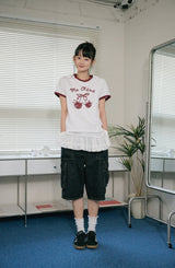 26SS★ チェリーキャッツクロップリンガー半袖Tシャツ