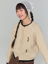 フラワー刺繍カーディガン - ベージュ