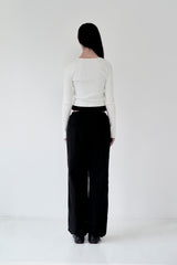 KIRSH PLAIN INCISION WOVEN PANTS [BLACK]