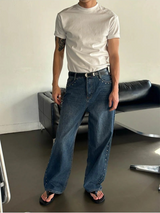 [Unisex]スタッドワイドデニムパンツ