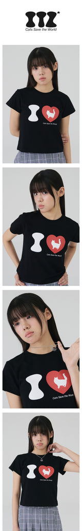 I LOVE CAT CROP T SHIRT