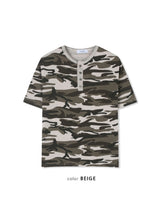 Camo Waffle Henley Neck Muscle Fit T-shirt