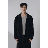 ベルベットコーデュロイカーブクロップジップアップ(Black)