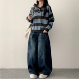Ipp vintage washing round incision denim wide pants