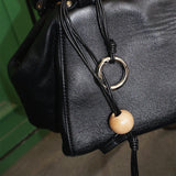 WOOD BALL LEATHER KEYRING