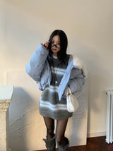 Hazy Hairy Stripe Loose Rose-Fit Knit