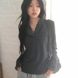 Sentine Lace Button Side Shirring Hooded T-shirt