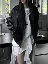 vintage old leather jacket (2color)
