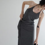 [Kedain] Halter Neck Tie Long Dress-2Color