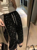Lace ribbon banding wide pants