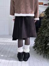 wool unbalanced pleats midi sk(2color)