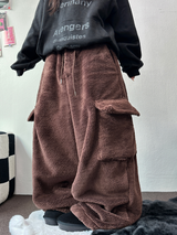 TEDDY BABY 🤎🐻🧸 OVER CARGO STRING FUR PANTS 💚🤎🖤🧡4COLOR