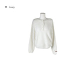 Nancy Henley Neck Button Round Patch Wool Knit