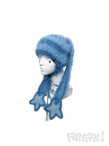  Extra-Long Floppy Bunny Ear Crochet Hat with Dangling Star Charms（blue/dark purple