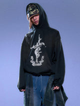 TOTEM PRINT VINTAGE WASHED DARK GREEN HOODIE