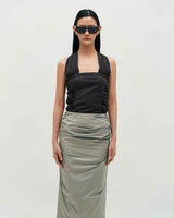 Wide Tie Stripe Halter Top _ GREY