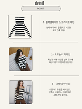 Star Stripe Off-Shoulder Long Sleeve Knitwear