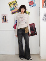 Embroidered slim-fit denim wash bootcut trousers